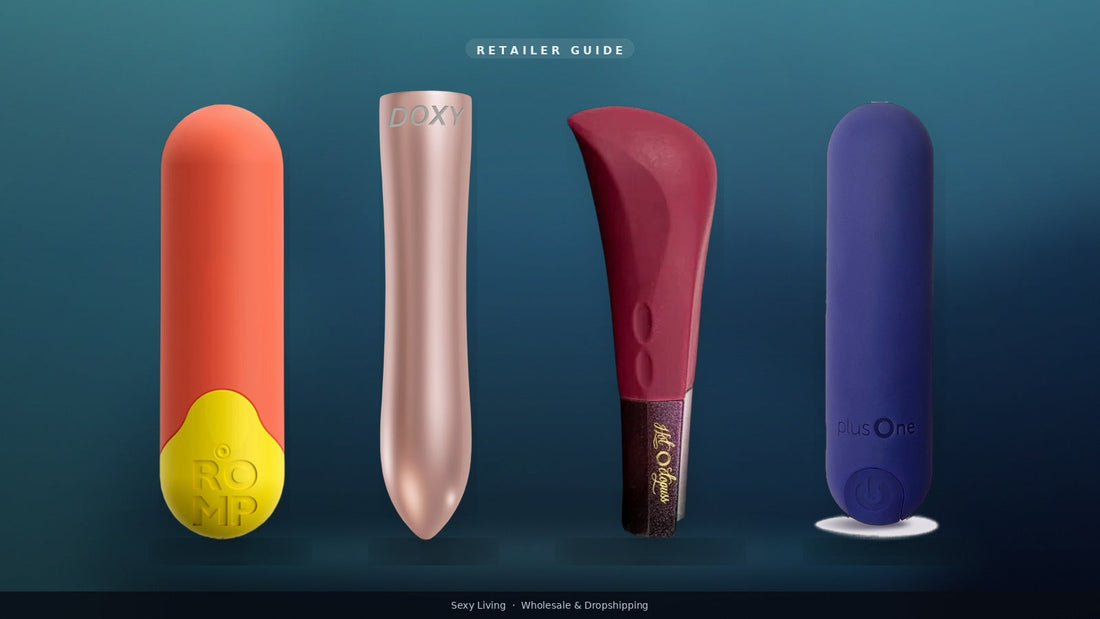Bullet vibrators retailer guide floating lineup: ROMP Riot, DOXY Rose Gold, Hot Octopuss AMO, PLUSONE