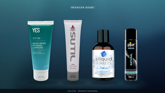 Natural lubricants retailer lineup for Sexy Living: YES WB, SUTIL Luxe, Sliquid Organics Natural, pjur AQUA Natural
