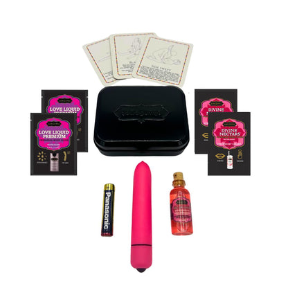 WEEKENDER KIT VIBE Strawberry Dreams Includes: Oil of Love, Reusable 10 speed mini vibe, Massage Oil, Love Liquid and Erotic Playcards