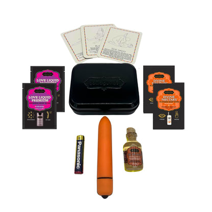 WEEKENDER KIT VIBE Tropical Mango Includes: Oil of Love, Reusable 10 speed mini vibe, Massage Oil, Love Liquid and Erotic Playcards