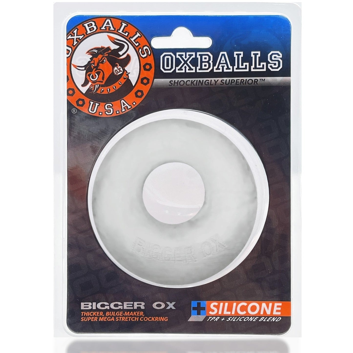 BIGGER OX, thicker bulge maker super mega-stretch cockring - CLEAR ICE