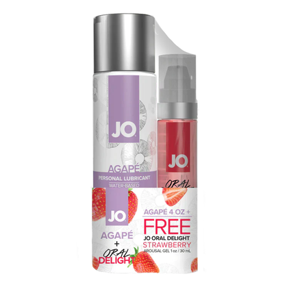 JO Agape 4oz + GWP JO Oral Delight Strawberry Arousal Gel 1oz - Sexy Living