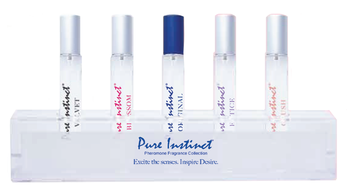 Pure Instinct Signature Collection Pheromone Perfume Display 6pc ACRYLIC DISPLAY with TESTERS (Free with Minimum Order of 6 Units per Fragrance)